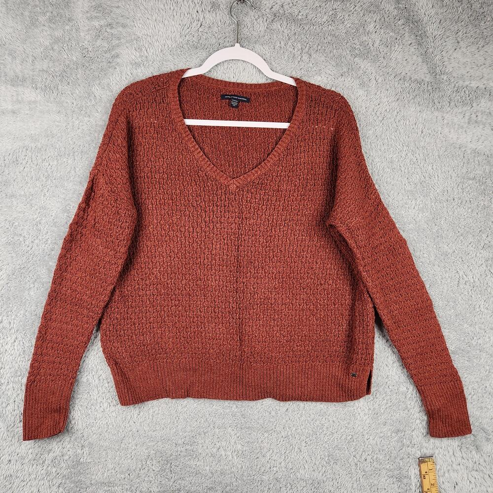 American Eagle Outfitters Sweater Womens Medium Brown V Neck Waffle Knit Baggy